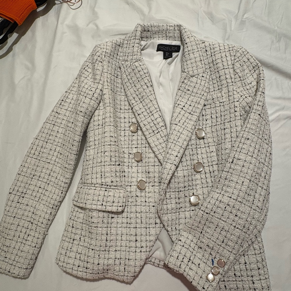 Rachel Zoe Women's Cream Tweed Double-Breasted Blazer